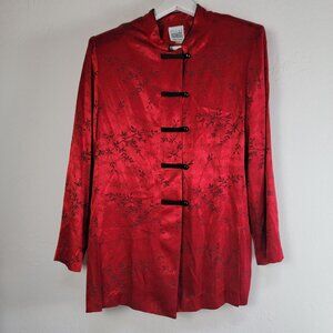 Vintage R & M Richards by Karen Kwong Embroidered Asian Style Tunic Size 16 Red